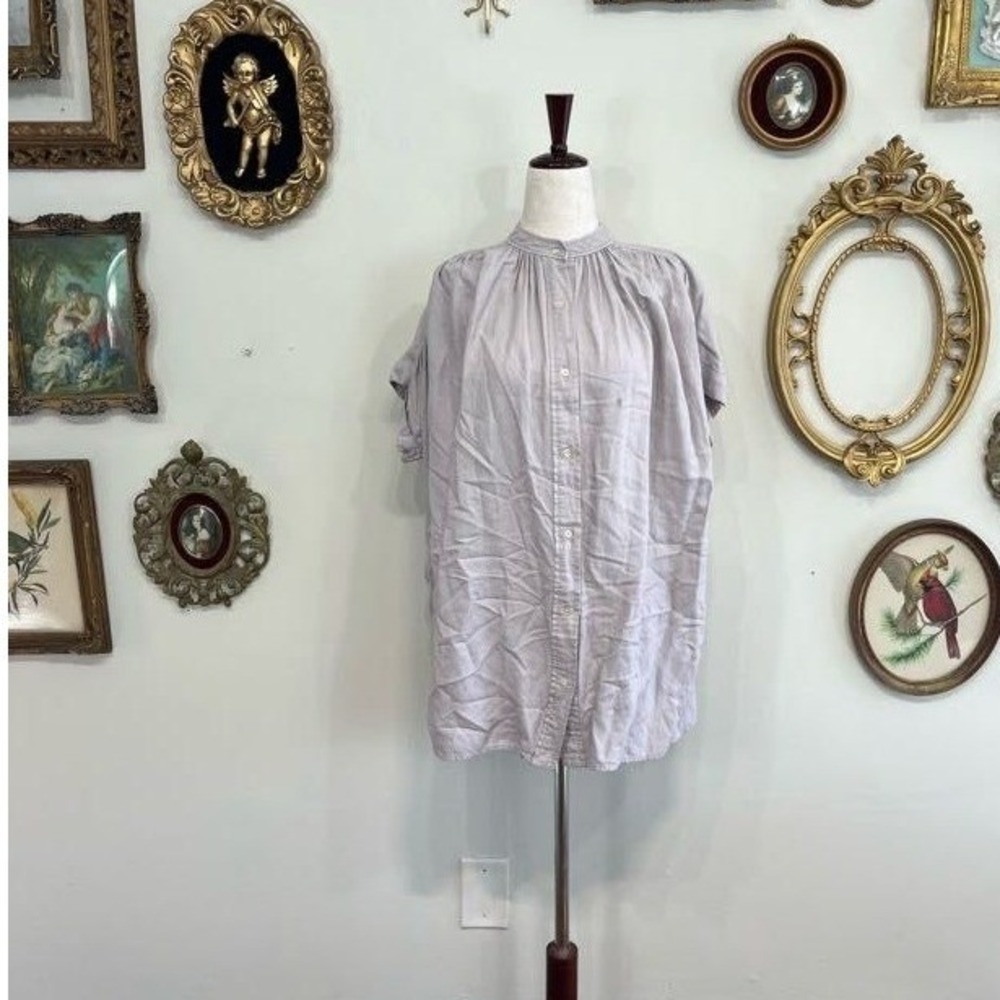 Wilfred by Aritzia Ramie-Viscose Gathered Blouse Short Sleeve